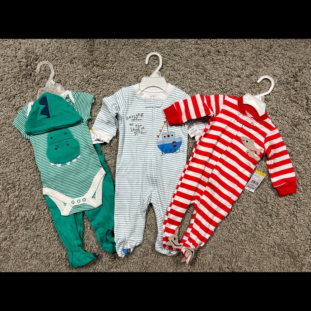 Bundle of 3, Little Wonders, Baby Striped Short and Long Sleeve One Pieces